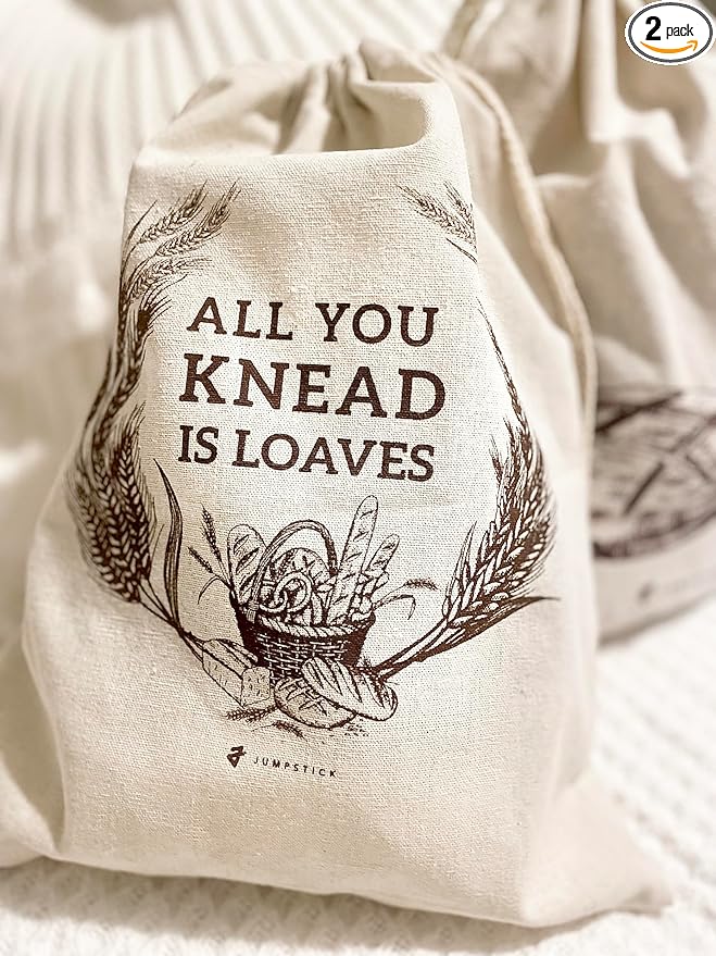 Natural Organic Linen Bread Bags - 2 pack - Large 13 x15 inches. Ideal for Homemade Bread, Reusable, Gift, Christmas Gift, Storage for Artisan - Bakery & Baguette Bag, no plastic