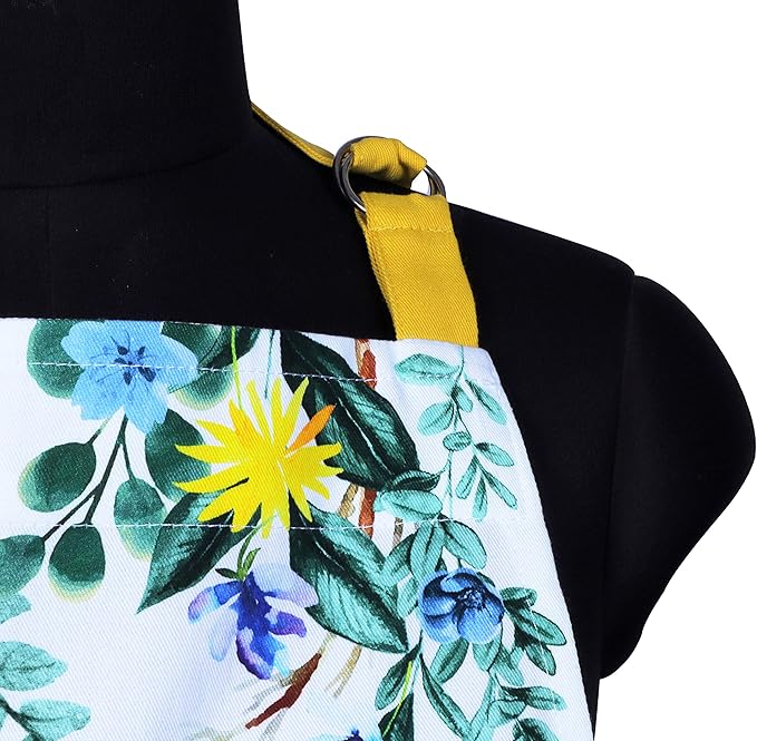 AMOUR INFINI Aprons for Women Adjustable Strap with Waist Ties Apron for Baking, Cooking, Gardening Aprons with Pocket Spring Apron (Wild Meadows- 27.5 x 33 Inches)
