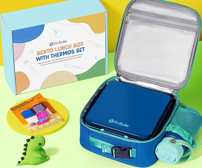 Fimibuke Kids Bento Lunch Box, Leakproof Toddler Bento Box with 8.5 OZ Insulated Food Jar, Lunch Bag, Kids Water Bottle, 3 or 4 Compartment Container for Back to School Toddler Girls Boys
