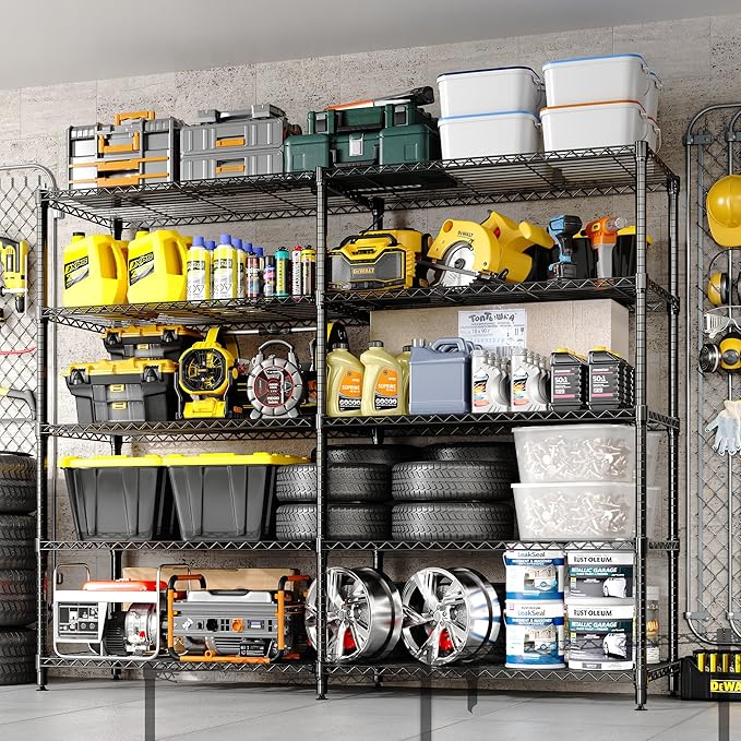 Garvee 70" H Storage Shelves L-Shaped Shelving Unit, 5-Tier Metal Shelves 1325 LBS Capacity, Heavy Duty Wire Shelving Storage Rack with Adjustable Shelf for Kitchen Pantry Bedroom Corner