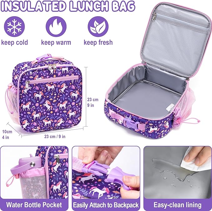 Fimibuke Kids Bento Lunch Box, Leakproof Toddler Bento Box with 8.5 OZ Insulated Food Jar, Lunch Bag, Kids Water Bottle, 3 or 4 Compartment Container for Back to School Toddler Girls Boys