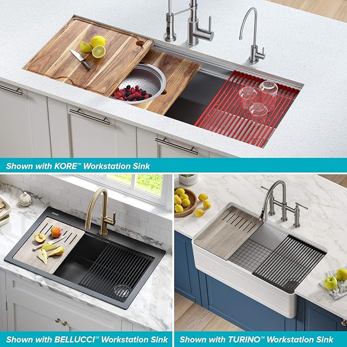 Kraus Multipurpose Workstation Sink Roll-Up Dish Drying Rack, Colander and Trivet in Red, KRM-11RD