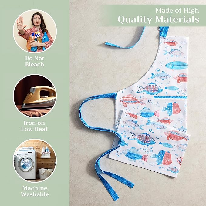 Maison d' Hermine 100% Cotton Apron for women with Pocket Kitchen Chef Apron for Men Cooking Gardening Server Waitress