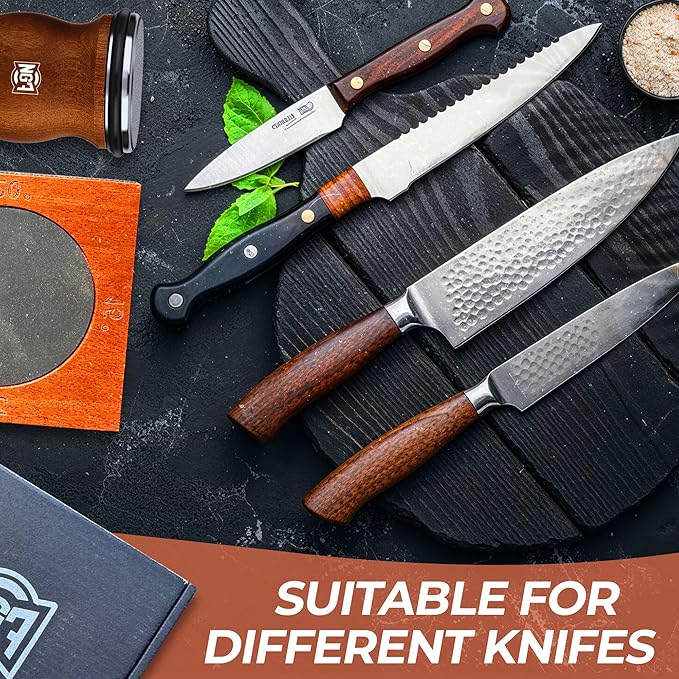 Knife Roller Sharpener Linen Kit with Diamond Discs, Multi Angle Magnetic Knife Sharpener Roller Tool for Kitchen (Classic Size)