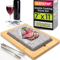 NutriChef Sizzle Hot Cooking Stone Grill with Bamboo Platter, Tabletop Granite Stone Grill with Non-Slip Handles, Adjustable Temperature Control, 550°F Max Heat - Perfect for Meats and Vegetables