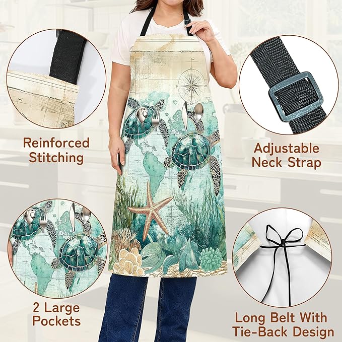 Kitchen Apron with Pocket,Waterproof Adjustable Neck and Long Ties, Cooking Baking Gardening Painting Apron for Women