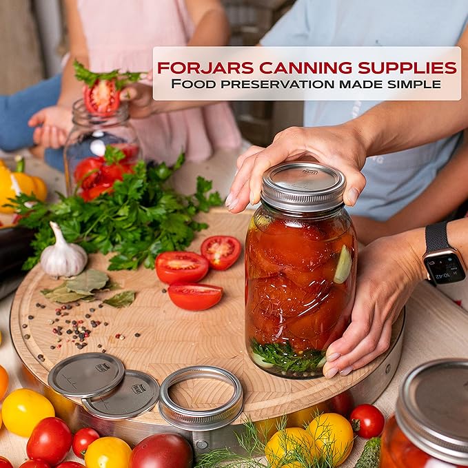 FORJARS - Canning Lids Regular Mouth, 24-Pack – Create Airtight Seals on Mason Jars to Preserve Food for Meal Prep & Food Storage – 2.7 In. Steel Lids with Silicone Seals – Canning Supplies