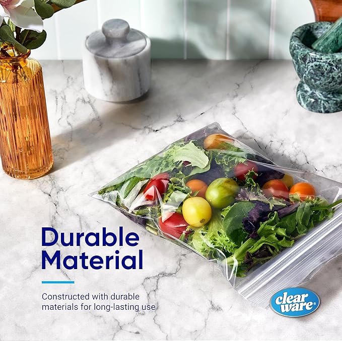 Quart Storage Bags, Double Zipper Seal - 150 Count, Resealable Thick Plastic Food Storage Bags - Microwave-Safe, Zero BPA - Reusable Containers for Lunch, Snacks, Meals - 2 Boxes