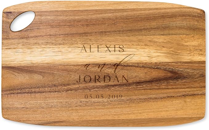 Weddingstar Personalized Wooden Rounded Rectangle Cutting Board or Serving Board 16" x 10" - Modern Couple Etching