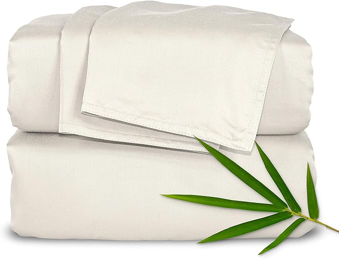 Pure Bamboo Split King Sheets, Genuine 100% Organic Viscose Derived from Bamboo Bed Sheet Set, Soft & Cooling, Double Stitching, 2 Fitted Sheets (Split King, Ivory)