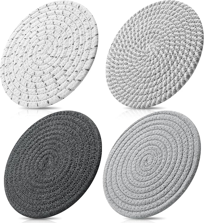 ME.FAN 7 Inch Trivets/Potholders 4 Set Cotton Thread Weave Trivets for Pots and Pans - Large Coasters/Hot Pads to Protect Desktop & Countertop - Mix 1