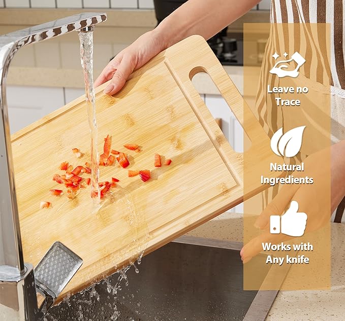 BRIGHTX Large and Small Cutting Boards for Kitchen - [15" x 10", 12"x8"] Chopping Boards for Kitchen, Large Wooden Cutting Board, Non Toxic Cutting Boards | Non-Toxic Bamboo Wood Cutting Board Set