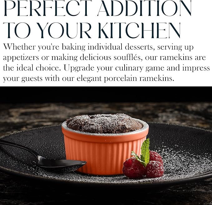Bellemain 4 oz Porcelain Mini Bowls | Ramekins, Custard Cups, Mini Cheesecake Pans, Small Baking Dish, Dipping Sauce Bowls, Small Casserole Dishes, Ramekins Oven Safe to 500F, Set of 6 (Multi)
