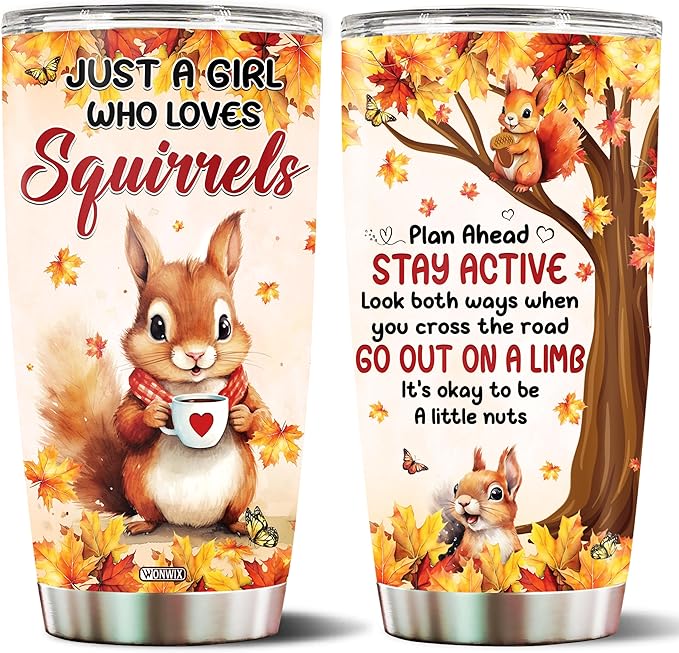 Squirrel Coffee Tumbler 20 Oz Stainless Steel Squirrels Whisperer Gifts for Women Girls Kids Daughter Mug With Lid Travel Cup Drinking Cups Christmas Birthday Valentine Gift