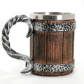 Norse Tradesman Stainless Steel Beer Tankard - 20 oz Tavern Style Mug for Hot or Cold Drinks - Imitation Wood & Iron