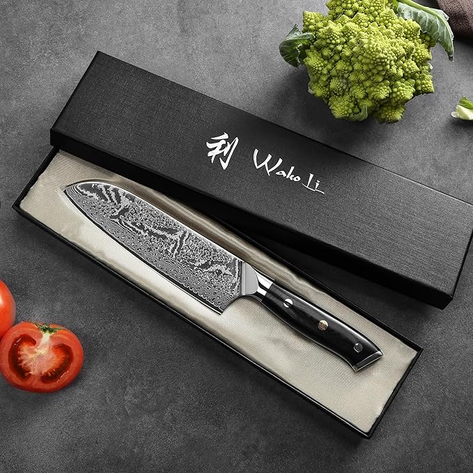 Wakoli Nitoko Santoku Knife – 7.1-Inch Professional Damascus Kitchen Knife | 67-Layer VG10 Core Steel Blade | Ergonomic G10 Handle | High-Performance Japanese-Style Chef’s Knife in Gift Box