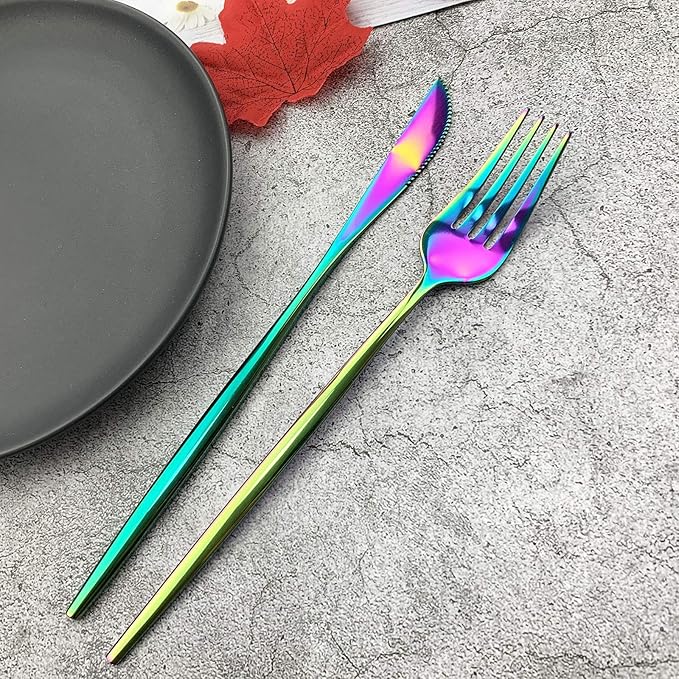 JASHII Silverware Set, Mirror Polished Rainbow Flatware Cutlery Service for 6, Shiny Finish 36 Pieces Stainless Steel Utensils Dinner Knife Fork Spoon Dessert Fork Salad Spoon Dishwasher Safe