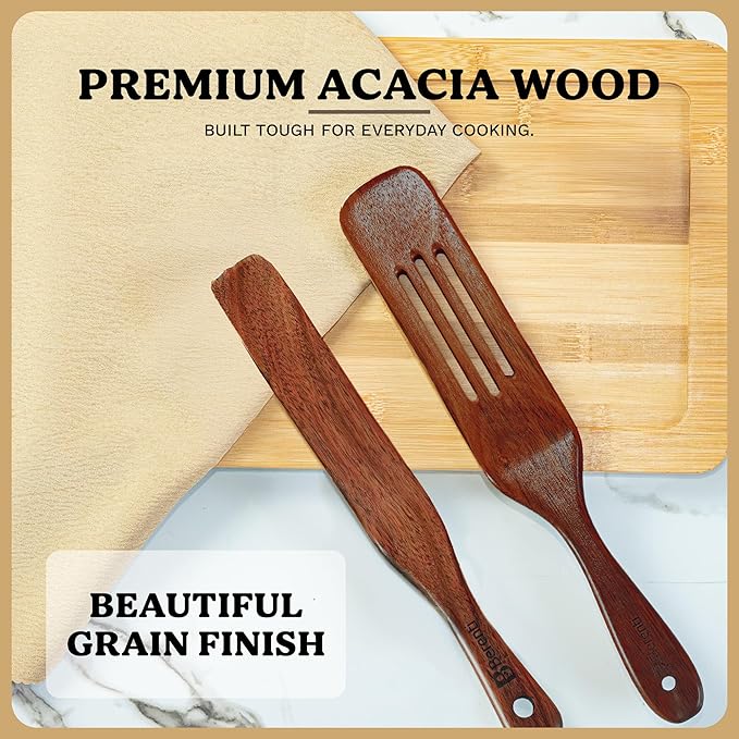 Wooden Spurtle Set – 5 Pcs Acacia Spurtle Spatula for Cooking - Natural Surtle Kitchen Tools for Nonstick Cookware, Salad Mixing, Serving & Stirring