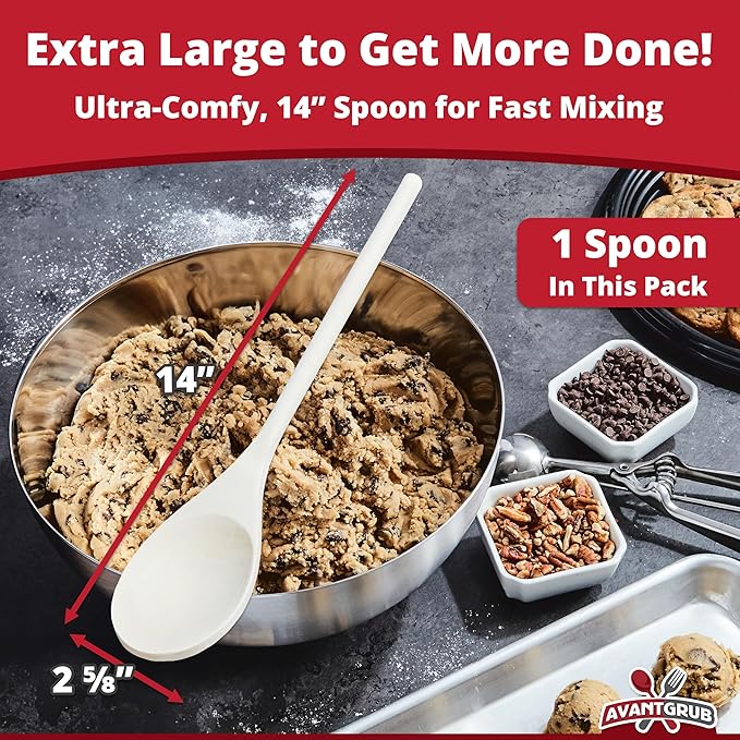 Pro Grade, Super Comfy Wooden Spoon, 1 Pc Set. Heavy Duty, Wood Spoons with Long Handles for Cooking, Baking, Stirring and Mixing in Restaurants or at Home. Best Kitchen Utensils for Nonstick Cookware