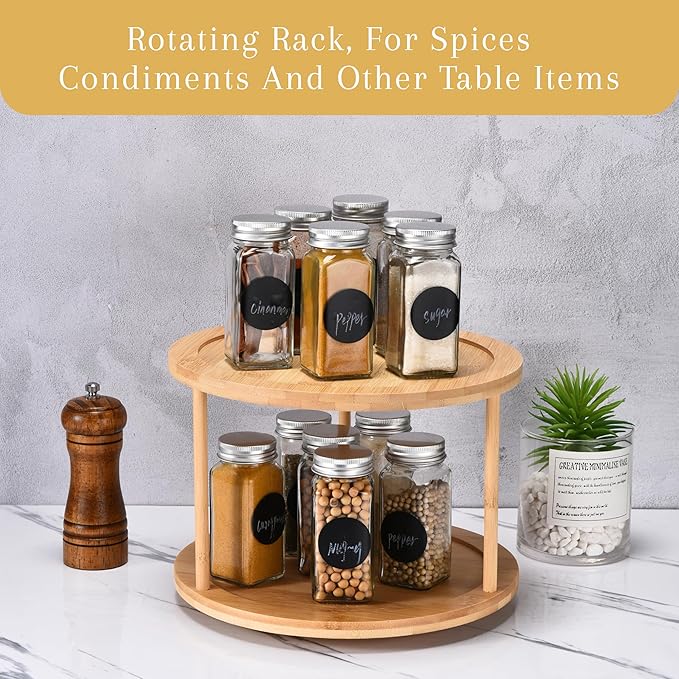 Bamboo Turntable Lazy Susan Rotating Spice Rack (10" Inches) - 2 Tier Spice Rack Organizer for Kitchen Cabinets, Pantry Storage - Durable, Easy Access, Space-Saving Design for Home Organization