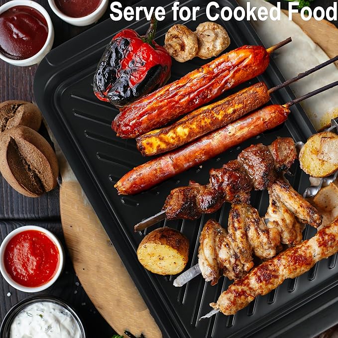 KAQAHIDO Grilling Bamboo Prep and Serve Trays, BBQ Platter for Raw Meat Marinating and Finished Cooked Food, Melamine Serving Tray, Set of 2, Cleaning Pack Included