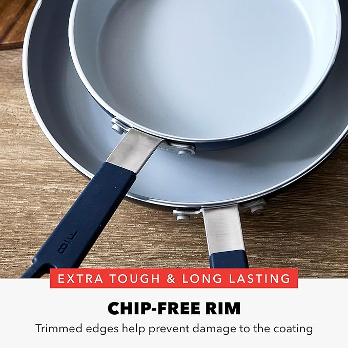 GreenPan x Bobby Flay 2 Piece- 8” and 10” Nonstick Frying Pan Skillet Set, PFAS-Free Diamond Ceramic, Induction Suitable, Stay-Cool Silicone Handle, Easy Clean Dishwasher & Oven Safe, Oxford Blue