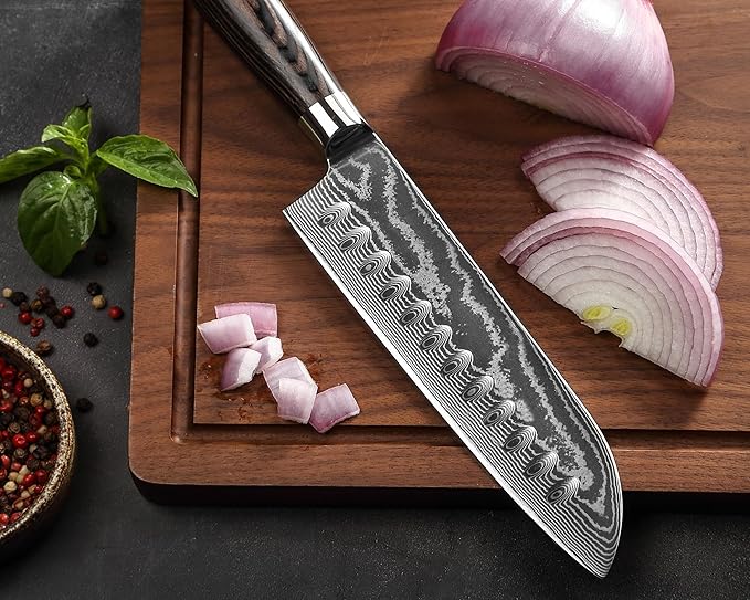 Wakoli EDIB 2-Piece Damascus Kitchen Knife Set – Santoku & Small Santoku with VG10 Core made of 67-Layer Damascus Steel Blades – Professional Chef Knives with Ergonomic Pakkawood Handles in Gift Box