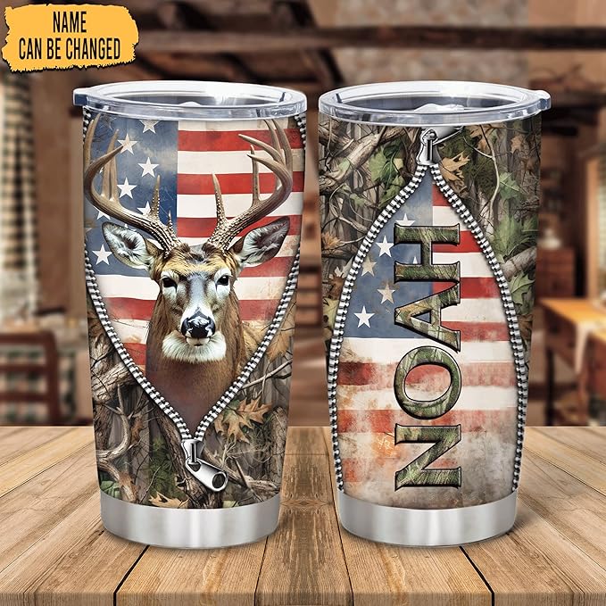 Hyturtle Personalized Hunting Gifts For Men - Deer Hunting Tumbler 20 Oz Travel Coffee Mug Stainless Steel - Fathers Day Gift For Dad, Him, Boy, Husband, Hunters From Son, Wife On Birthday