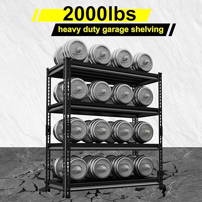 Utility Garage Shelves Heavy Duty - 48''W 2,000Lbs Steel Metal Industrial Storage Shelving Rack Units Adjustable 48" W x 16" D x 72" H 4 Tier Black