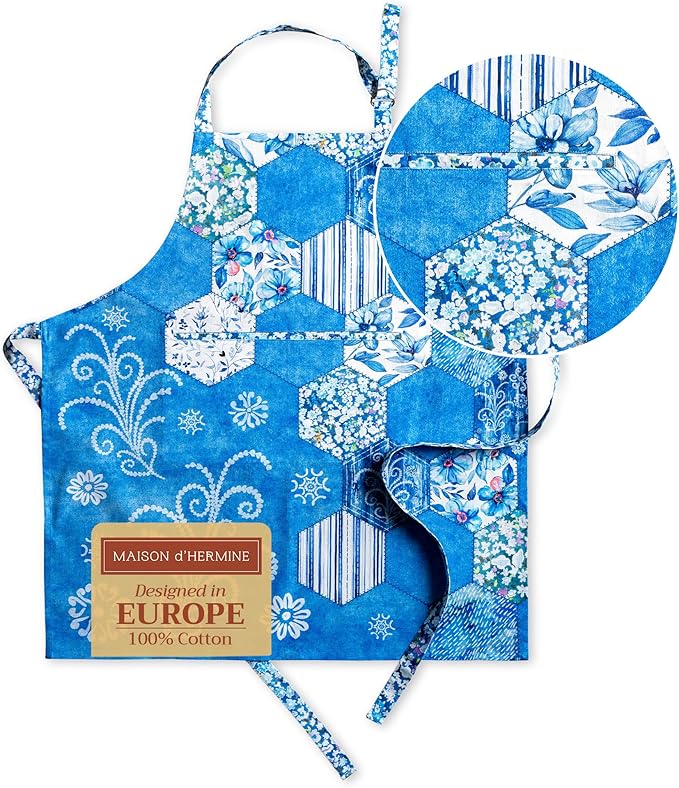 Maison d' Hermine 100% Cotton Apron for women with Pocket Kitchen Chef Apron for Men Cooking Gardening Server Waitress