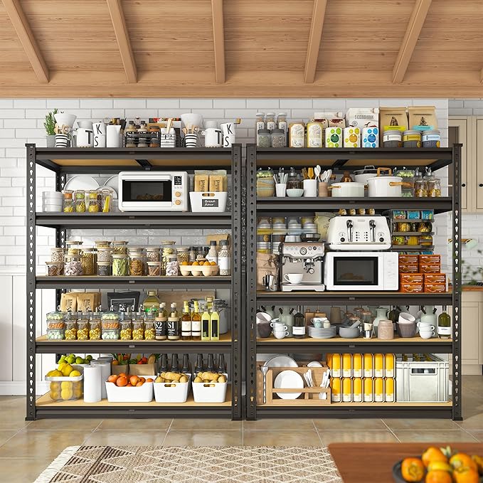 REIBII 2000LBS Garage Shelving Heavy Duty 72''H Storage Shelves 5 Tier Heavy Duty Shelving, Adjustable Metal Shelves for Garage Pantry Closet Kitchen Basement 35.5" W x72 H x 15.8" D, 2 Pack