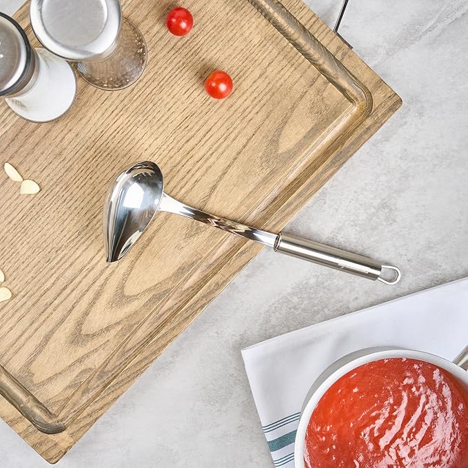 Ladle 1 Pack 2.5 oz Ergonomic Handle Serving Ladle with Pour Spout Precision Pouring Durable Stainless Steel Silver Utensil For Soups, Gravies, Buffet Use