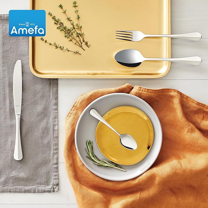 Amefa Baguette 45-Piece Flatware, Set for 8 – Stainless Steel Silverware, Polished Mirror Finish, Rust-Resistant Cutlery with Dinner Forks, Knives, Spoons, Salad Forks & Teaspoons for Everyday Dining