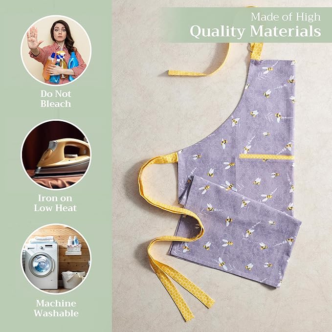 Maison d' Hermine 100% Cotton Apron for women with Pocket Kitchen Chef Apron for Men Cooking Gardening Server Waitress