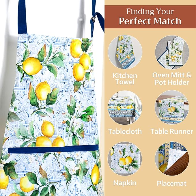 Maison d' Hermine 100% Cotton Apron for women with Pocket Kitchen Chef Apron for Men Cooking Gardening Server Waitress