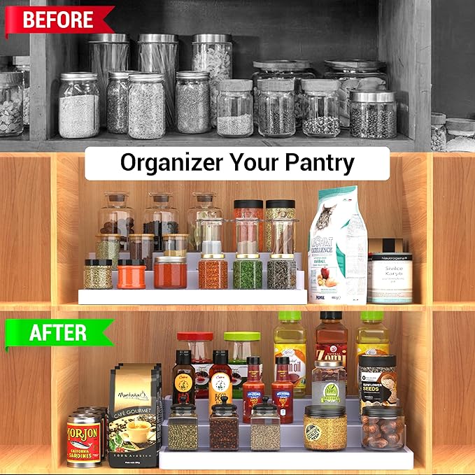 YAN & HIN 3pcs/set 3-Tier Spice Rack Organizer for Cabinet with Non-Skid Surface, Seasoning Racks, Cupboard Shelf Organizers, Kitchen Spices Storage & Pantry Organization, 14 x 7 x 2.95 inches