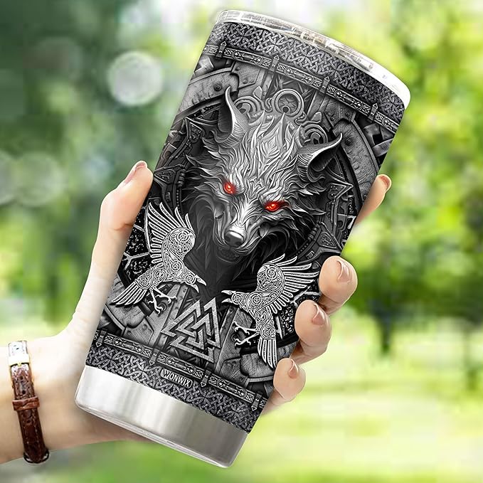 Personalized Wolf Gifts for Men Boy Dad Husband 20oz Insulated Stainless Steel Coffee Cup Travel Mug Tumbler Water Bottle with Lid Wolves Gift for Christmas Birthday Father's Day Valentine