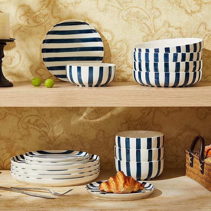 Junko Cereal Bowls Set of 4-36 Ounce Ceramic Bowls, Japanese Noodle Bowl Set, Ceramic Bowls for Kitchen, Breakfast, Oatmeal, Microwave and Dishwasher Safe (Navy)