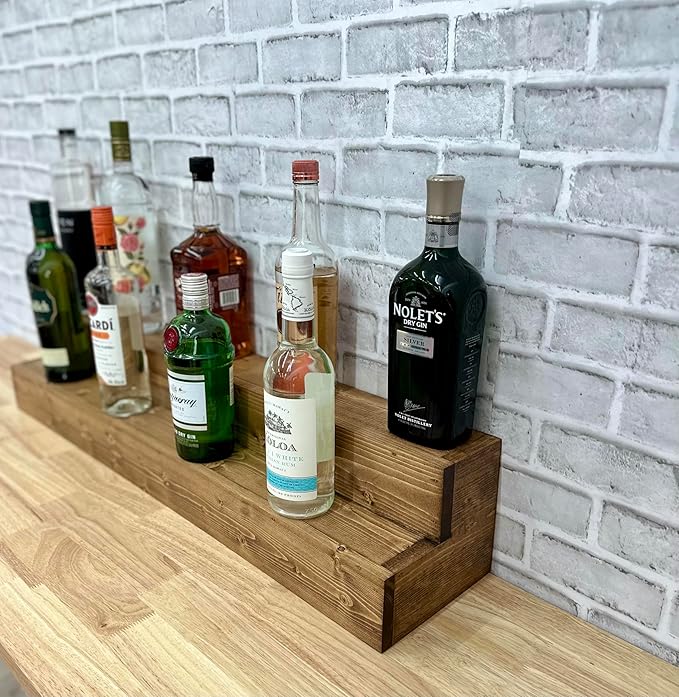 Tiered Bottle Shelf | 2 Tier Liquor Bottle Display | Bar Organization | Display Shelf | Wine Shelf | Bar Display | Kitchen Counter Shelf (42, Early American)