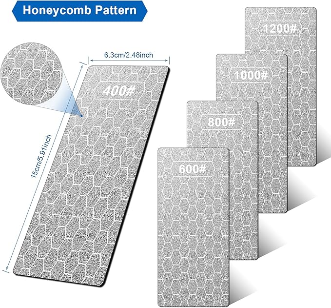 Diamond Sharpening Stone, 5 Pcs Knife Sharpening Stone with Extra Fine/Coarse Plate and Non-slip Base, 400/600/800/1000/1200 Grit
