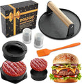 POLIGO Smash Burger Press Kit - 4 in 1 Hamburger Patty Storage Containers,6.69" Round Cast Iron Smash Bacon Press- Non Stick Smash Burger Press Set for Grill and Griddle Cooking