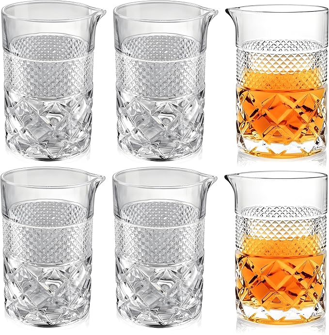 6-Pack Cocktail Mixing Glass - 21oz Lead-Free Hand Blown Barware with Professional Bartender Kit - for Martini, Manhattan, Old Fashioned - Premium Home Bar Gift for Wedding Anniversary Birthday