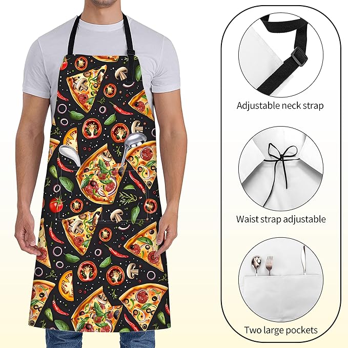 Gourmet Pizza Slice Apron for Women,28x33in, Food Lovers Kitchen Aprons with 2 Pockets,Oxford Fabric,Vegetables Adjustable Apron for Cooking Baking Gardening Chef,Gifts for Mom Wife