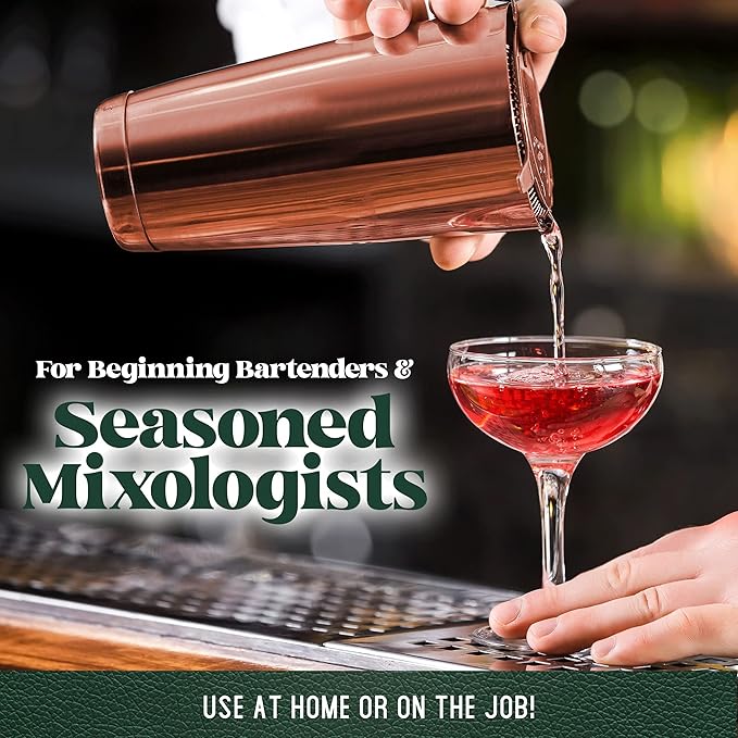 Mixology Cocktail Shaker Boston Shaker Set Professional Weighted Martini Shakers, Strainer and Japanese Jigger, Portable Bar Set for Drink Mixer Bartending, Exclusive Recipes Cards (Copper)