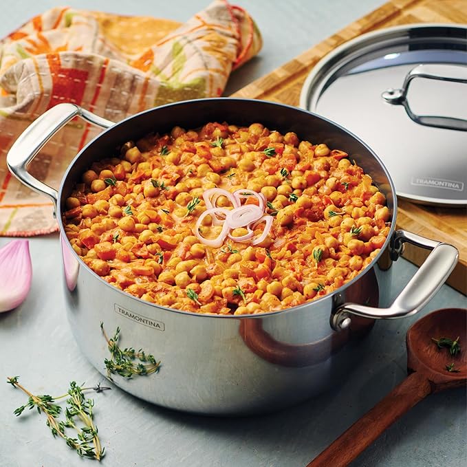 Tramontina Utsava Tri-Ply Clad Stainless Steel 5-Quart Casserole with Lid and Ceramic Non Stick Interior, Induction-Ready Dutch Oven Pot