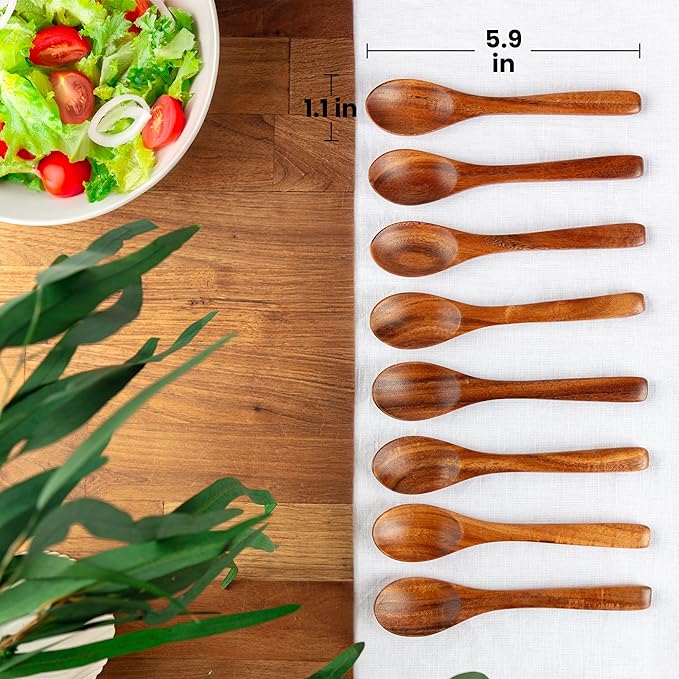 Zulay Kitchen Teak Wood Small Honey Spoons Set – 8 Piece Mini Wooden Honey Dippers, Handcrafted Natural Teak Wood, Durable, Smooth Finish & Food-Safe Design