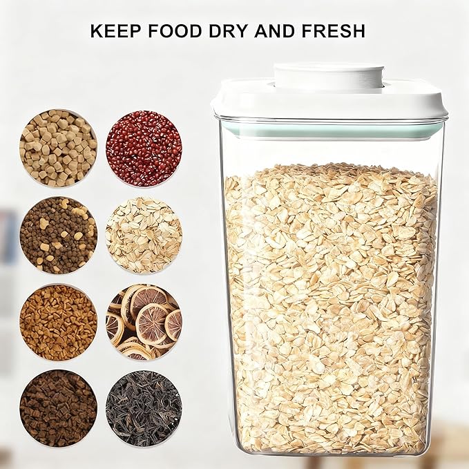 Pop Food Storage Container Airtight Rice Containers with Pop Lid & 130ml Scoop, 4L / 4.2QT *4Pcs BPA-Free Cereal, Flour, Pasta & Snack Container for Kitchen Pantry Organizer