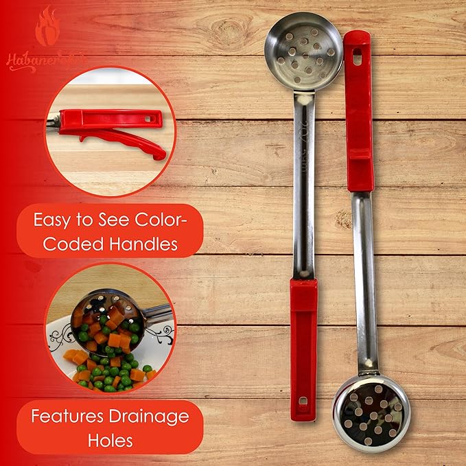 2 Ounce Slotted Stainless Steel Portion Control Ladle Spoon for Measuring and Serving; Commercial Grade Serving Scoops [Pack of 12]