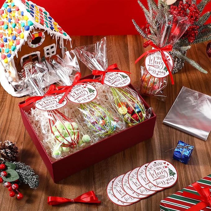 6 Sets 8 Inch Christmas Whisks Gifts DIY Fillable Christmas Tree Ornaments Xmas Colored Silicone Whisks for Cooking Heat Resistant Egg Beaters with Card Rope Bag for Candy Holder