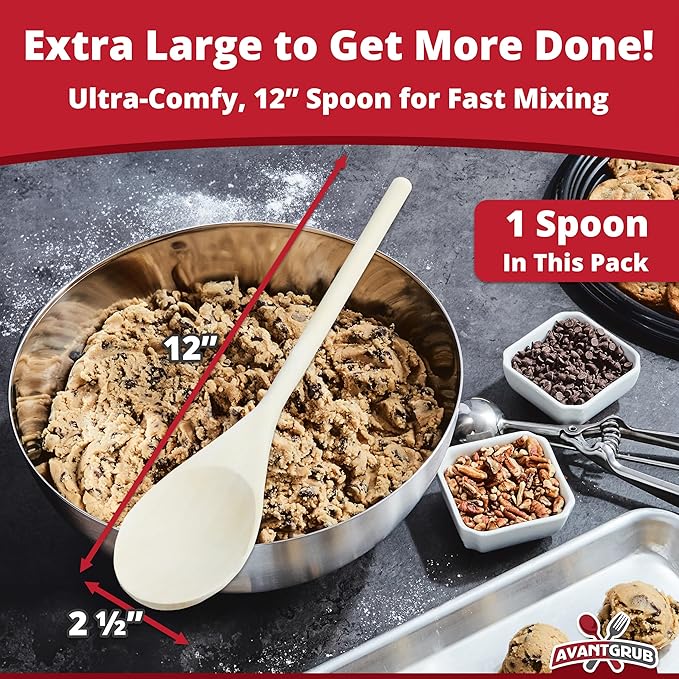 Pro Grade, Super Comfy Wooden Spoon, 1 Pc Set. Heavy Duty, Wood Spoons with Long Handles for Cooking, Baking, Stirring and Mixing in Restaurants or at Home. Best Kitchen Utensils for Nonstick Cookware